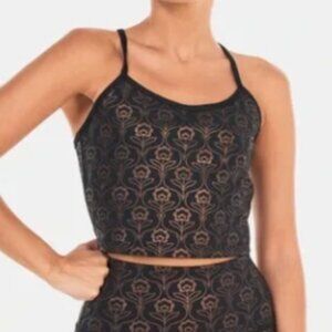 Beyond Yoga Sports Bra Black & Gold Floral Stamp Print XL